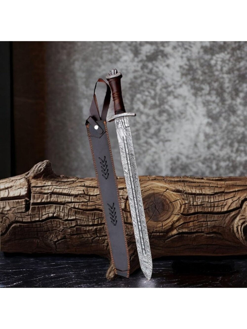Hand Forged Damascus Steel Dagger Sword - Viking Gladius, Double Edge, Blood